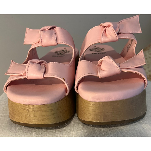 Sam Libby Sandals Womens 7 Pink Slip On Slides Double Bow Platform 2" Heel - Picture 9 of 9